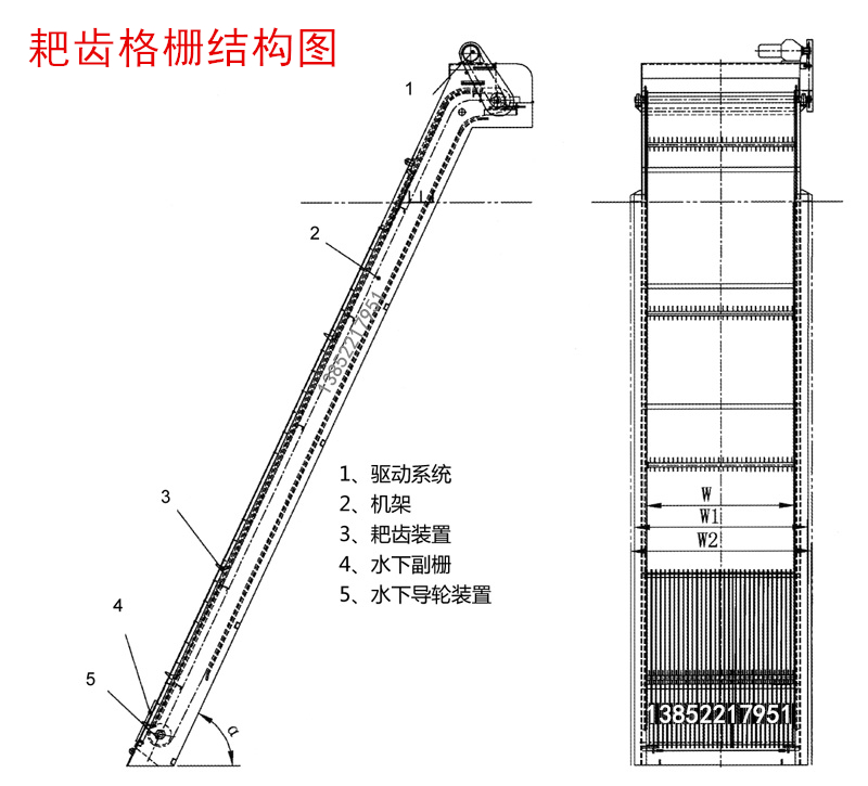 耙齒格柵除污機產(chǎn)品結(jié)構(gòu)圖展示(圖1)